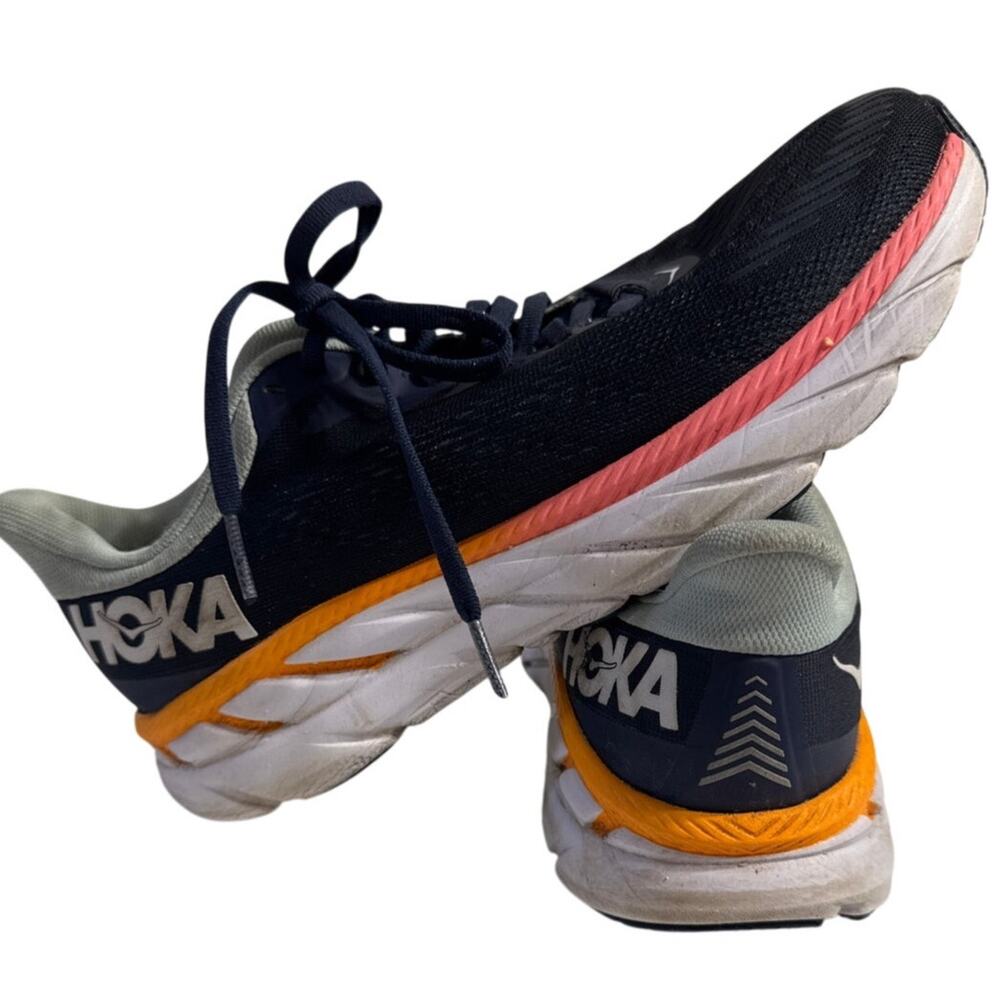 HOKA One One Clifton 7 Women’s Running Shoes Navy Coral Athletic Sneakers Size 7